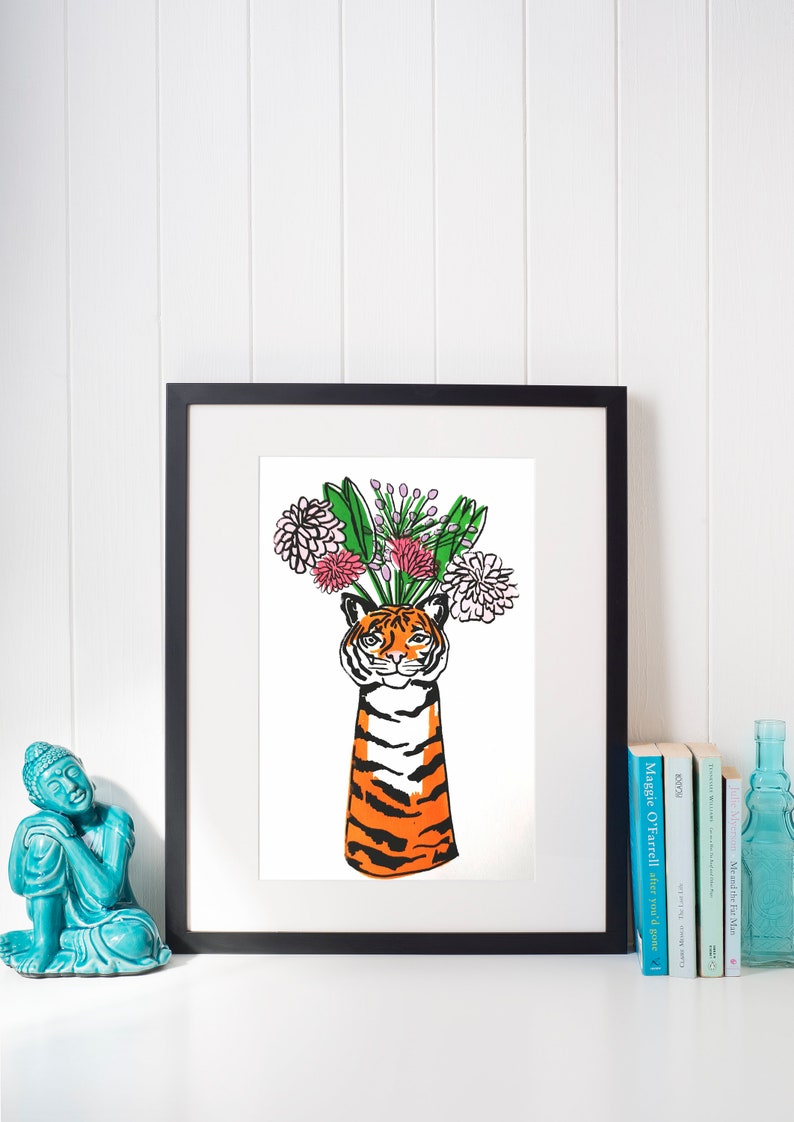 Tiger Vase Flowers A4 6 Colour Screenprint 220gsm White Paper image 5