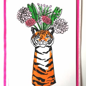 Tiger Vase Flowers A4 6 Colour Screenprint 220gsm White Paper image 6