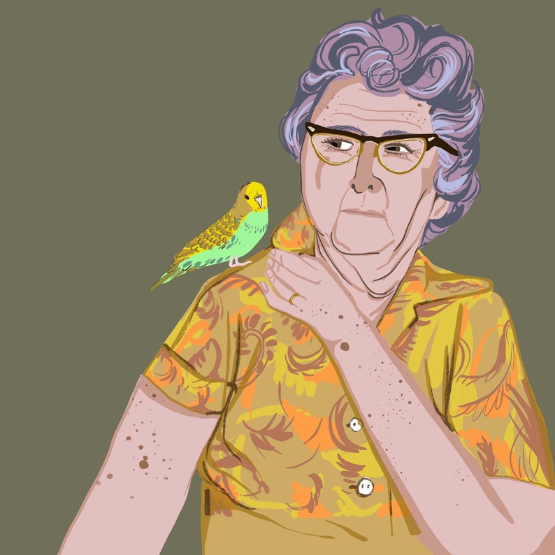 Old Lady & Budgie Digital Square Print 29.7cm x 29.7cm, 20cm x 20cm image 2