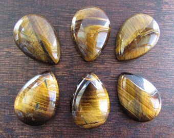 Tiger Eye Cabochon 25x18mm Teardrop Brown Tiger Eye Cabochon Natural Gemstone Tiger Eye Shiny Stone Flat back Jewelry/Craft Supplies