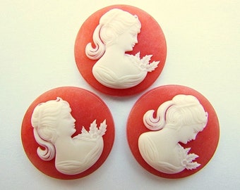 3pcs Resin Lady Cameo Acrylic Girl Cameo 25mm Round Plastic Lady Cameo Vintage Style Cameo Flat back Craft Supplies Jewelry making