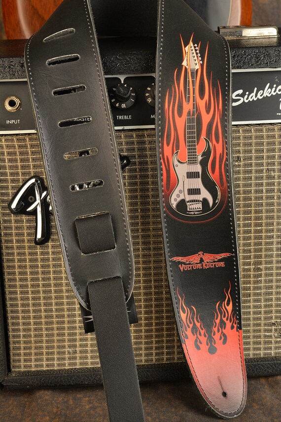 Flaming Axe Vulture Kulture Guitar Strap - Etsy display picture 1