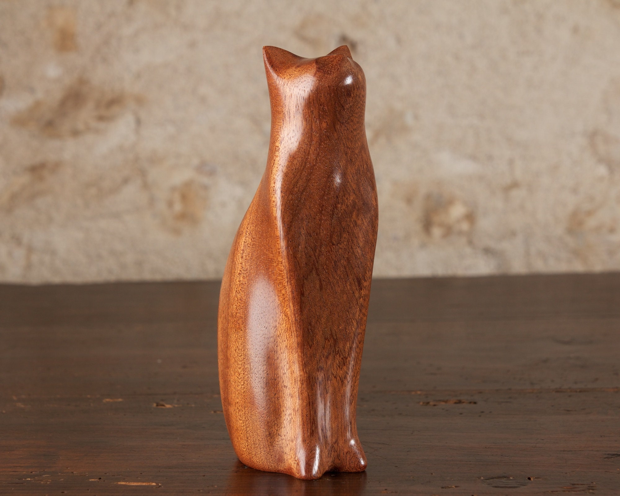 Ginger Sitting Tall Cat  Carved From Golden Brown  Khaya 