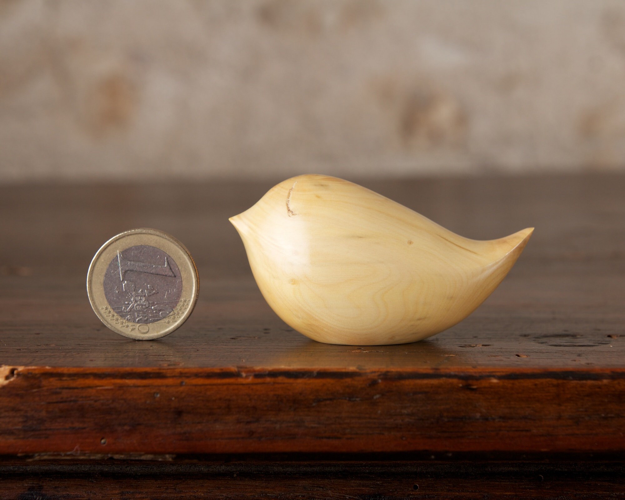 Small Wooden Wren Hand Carved From French Box Wood by Small Wooden Wren Hand Carved From French Box Wood by