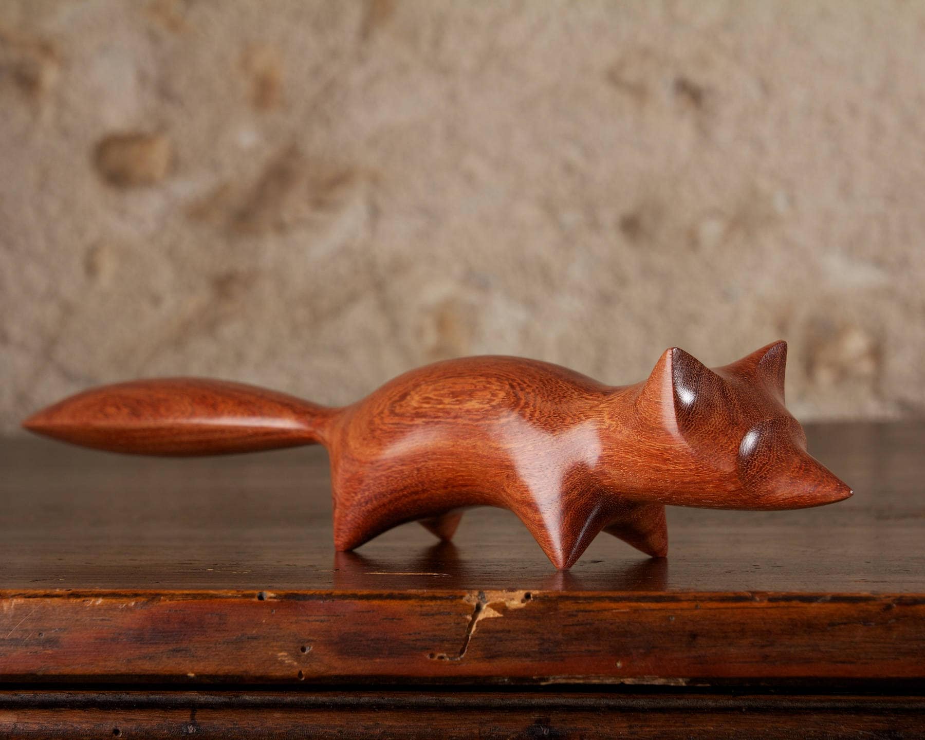 carved wooden fox