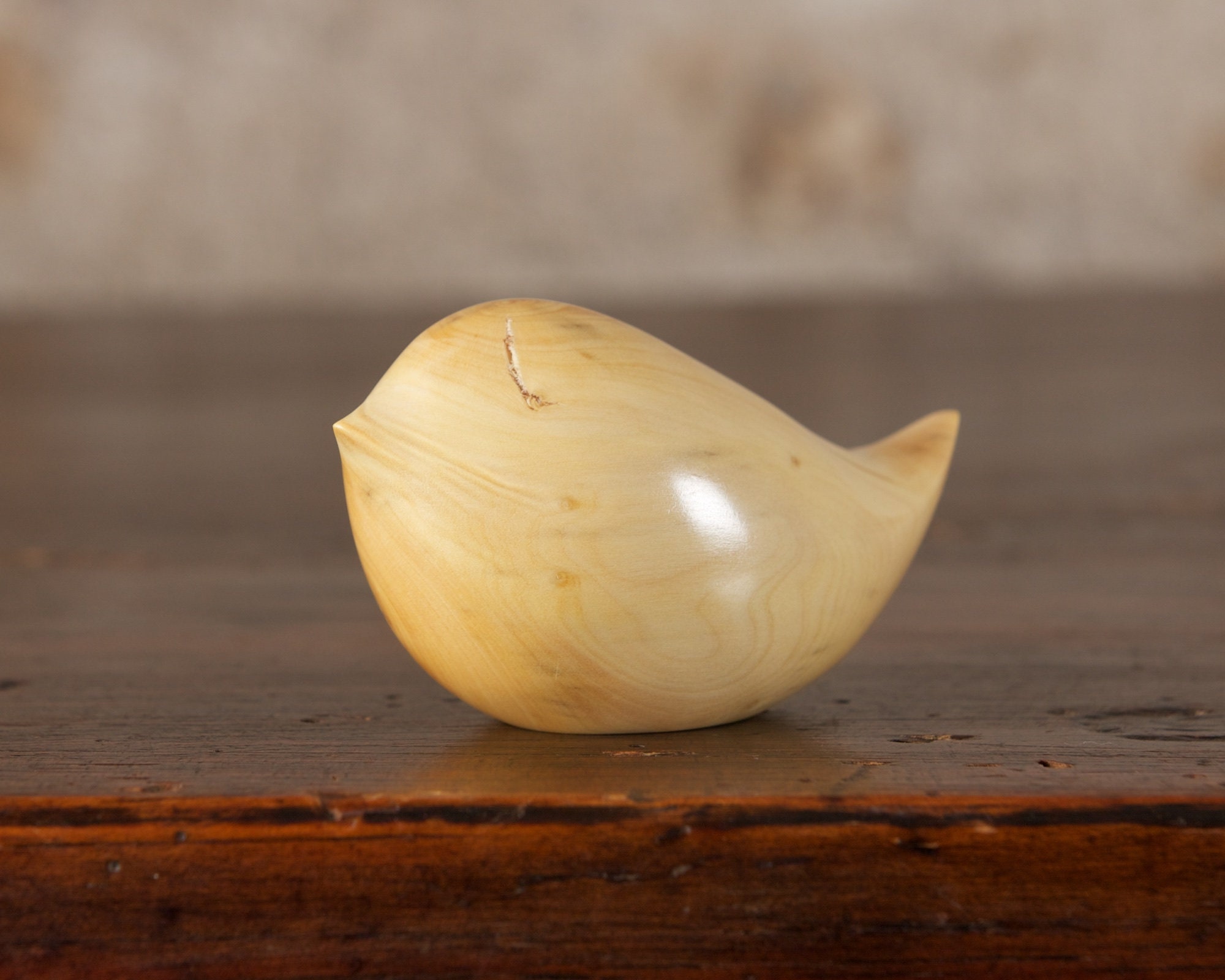 Small Wooden Wren Hand Carved From French Box Wood by Small Wooden Wren Hand Carved From French Box Wood by