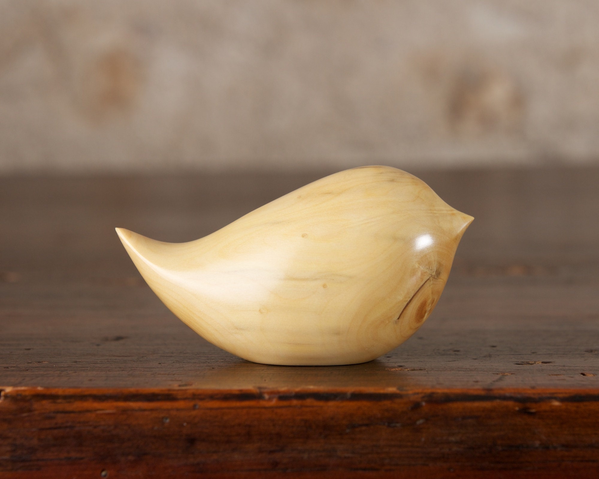 Small Wooden Wren Hand Carved From French Box Wood by Small Wooden Wren Hand Carved From French Box Wood by