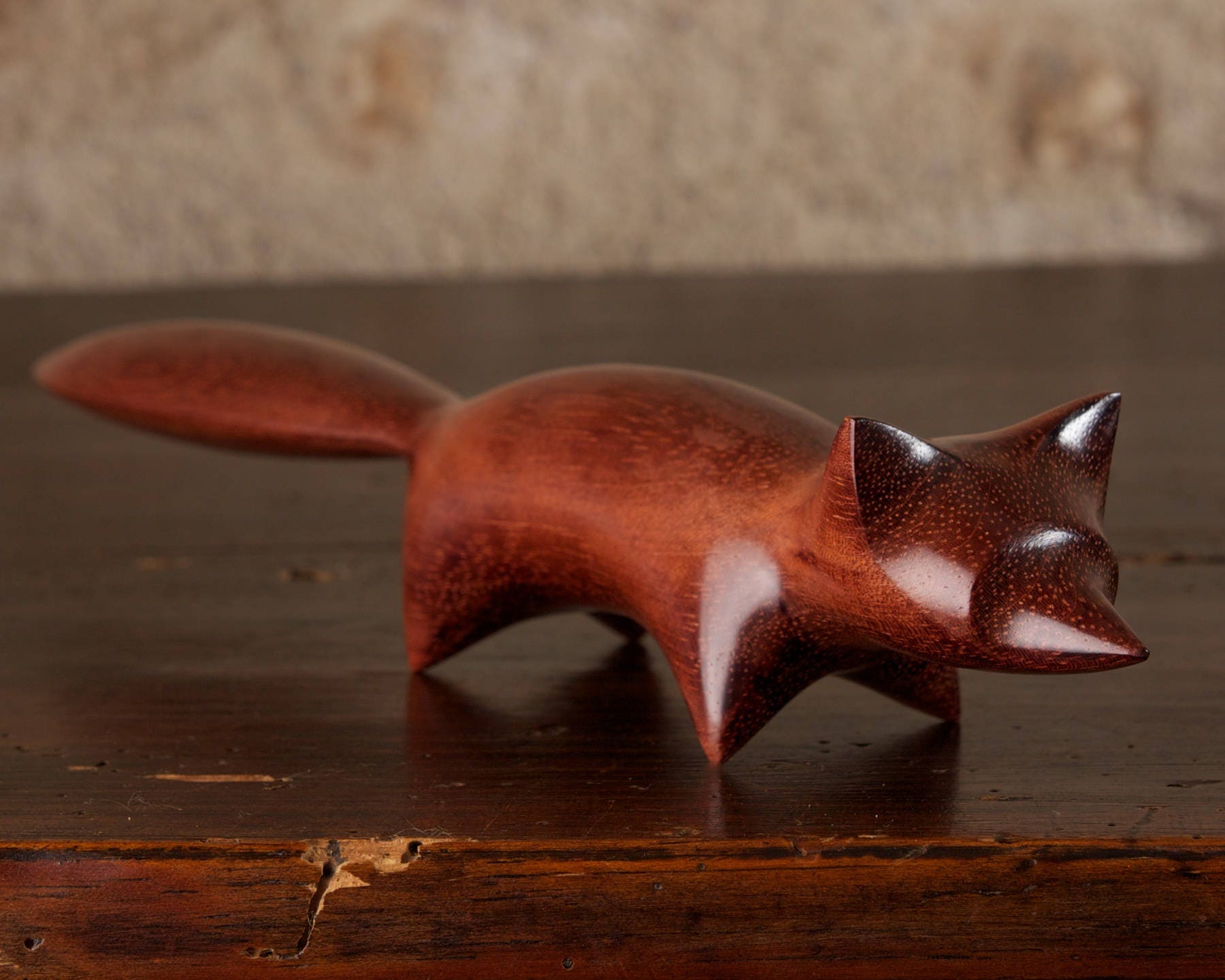 carved wooden fox