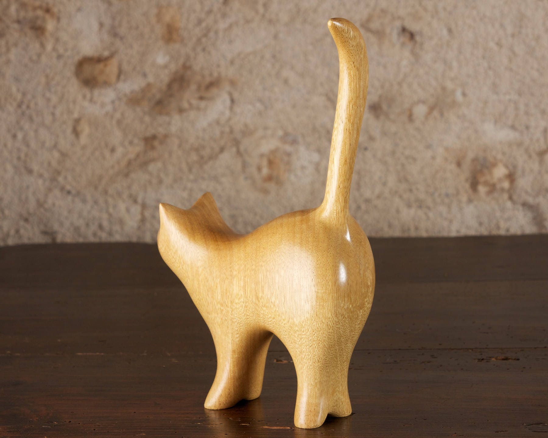 Large Martha Cat Carved From Movingui Wood by Perry ...