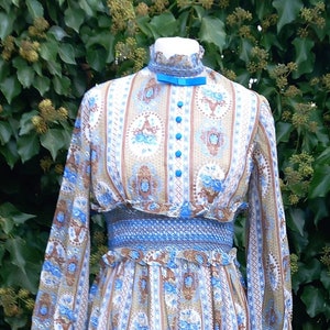 Vintage 70s Blue Floral Maxi Dress image 1