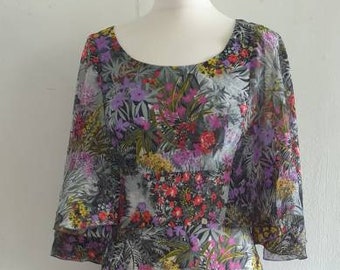 70s Floral Maxi Dress / Vintage Angel Sleeved Long Dress / Boho / Bohemian