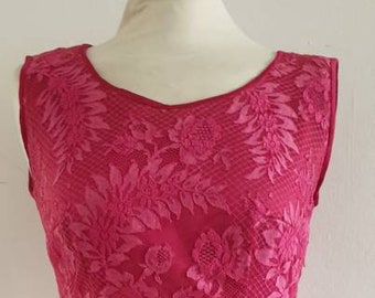 Vintage Dress  / Lace Dress / Fitted Shift Dress  / Sleeveless Dress  / Dark Pink / Wiggle / Cocktail Dress  / Party Dress / Sheath / Small