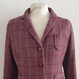 Vintage Jacket / Wool Jacket / 90s Jacket / 90s Gap Jacket / Maroon Herringbone Check Jacket / Short Fitted Jacket / Size Small