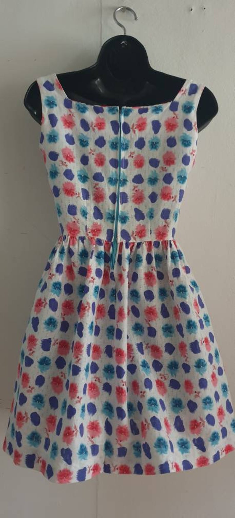 Vintage Dress 50s Dress 60s Dress Betty Barclay Dress Summer Dress White Printed Dress Size Extra Small