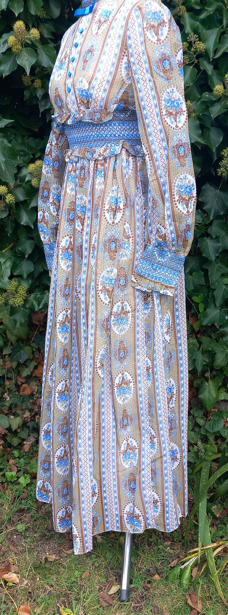 Vintage 70s Blue Floral Maxi Dress image 3