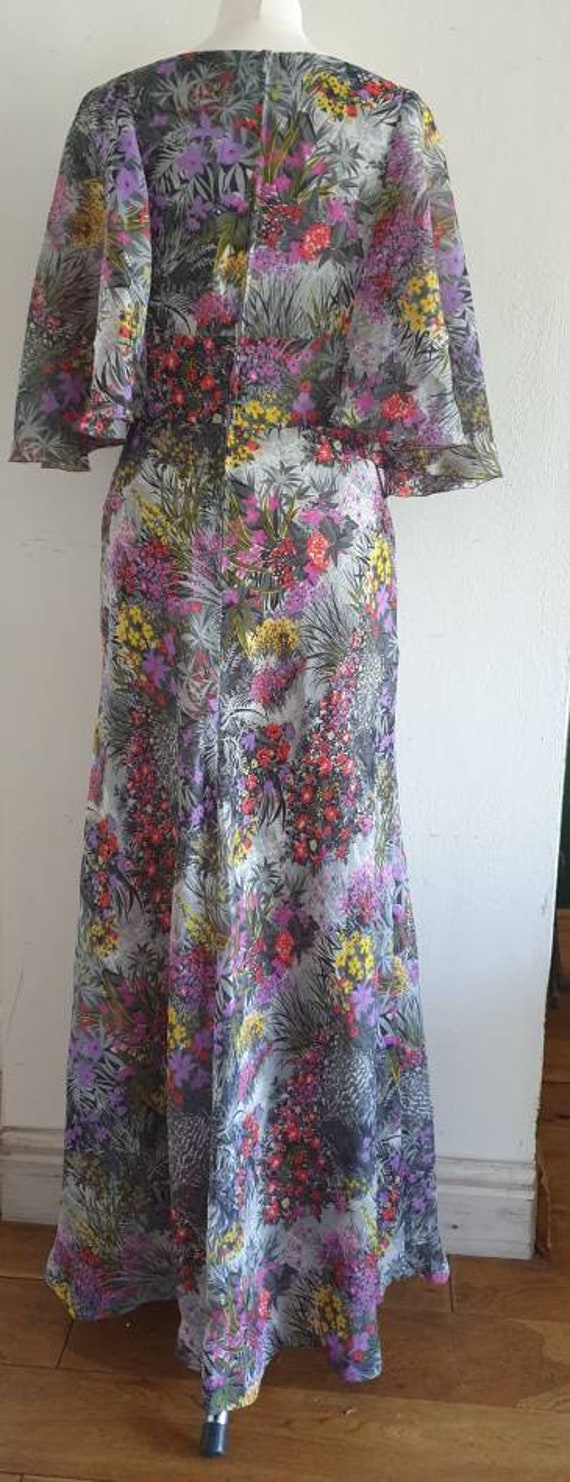 70s Floral Maxi Dress / Vintage Angel Sleeved Lon… - image 2