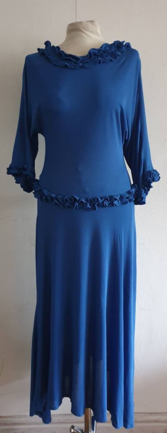 Vintage Dress / Electric Blue Dress  / Jersey Kni… - image 1