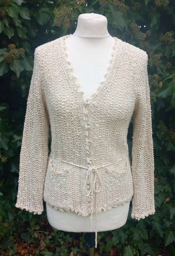 Vintage A Pallas Hand Loomed Pure Irish Linen Cardigan Gem