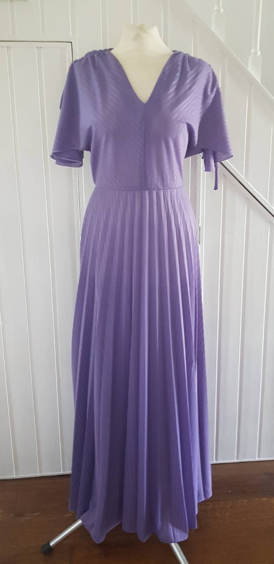 70s Vintage / Vintage Maxi Dress / Purple Pleated Skirt Dress - Etsy UK