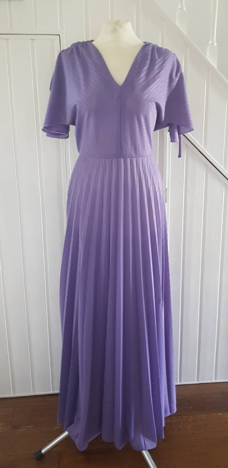 70s Vintage Vintage Maxi Dress Purple Pleated Skirt Dress