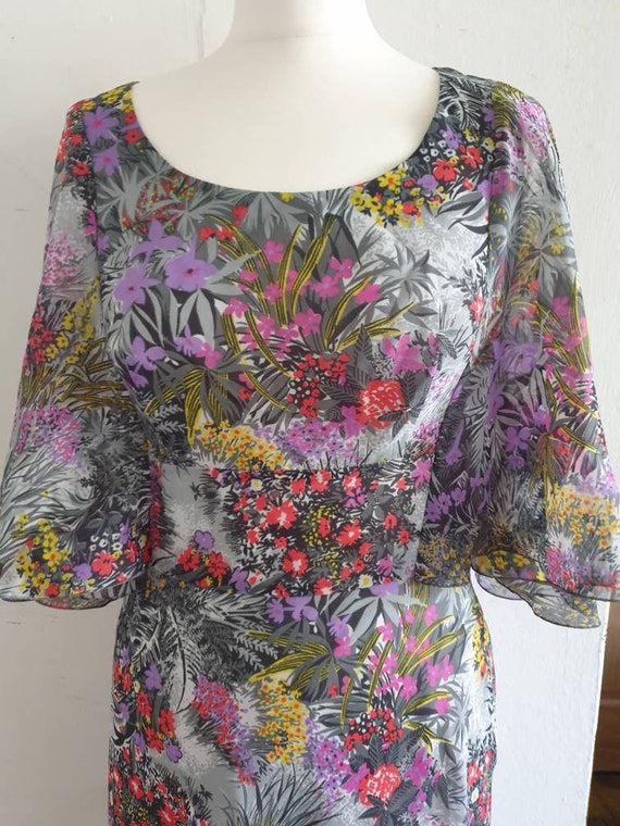 70s Floral Maxi Dress / Vintage Angel Sleeved Lon… - image 5