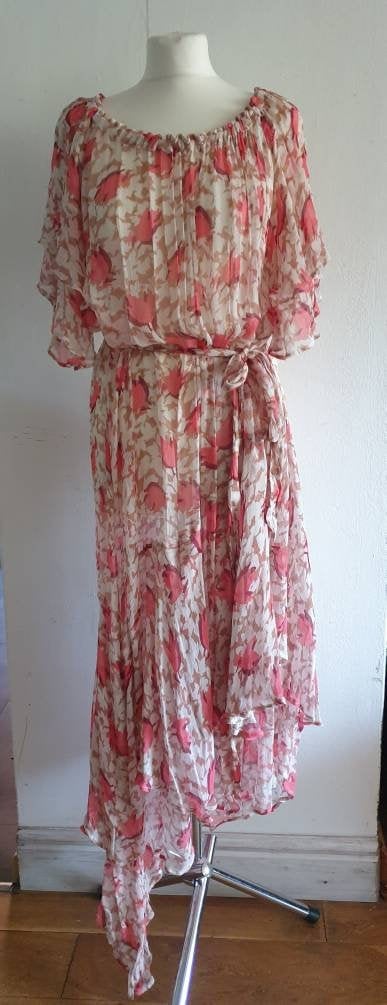 Vintage Ghost Dress / 90s Floral Pinks Viscose Asymmetric - Etsy UK