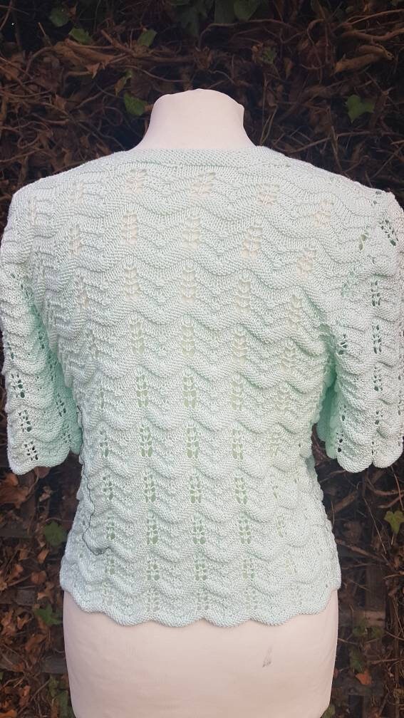 Hand Knitted Jumper / Lace Knit / Short Sleeved Top / Mint - Etsy ...