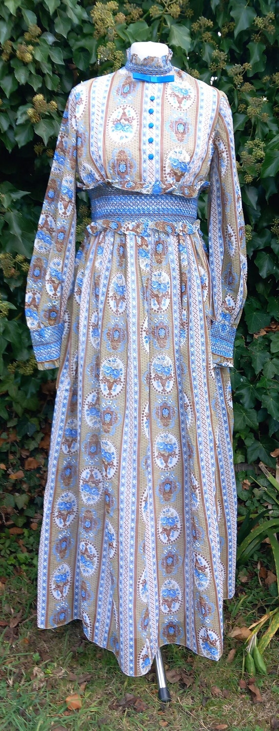 Vintage 70s Blue Floral Maxi Dress - image 1