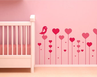 Wall Art Decals  Love Hearts Birds Nursery Baby Room Vinyl Wall Decal