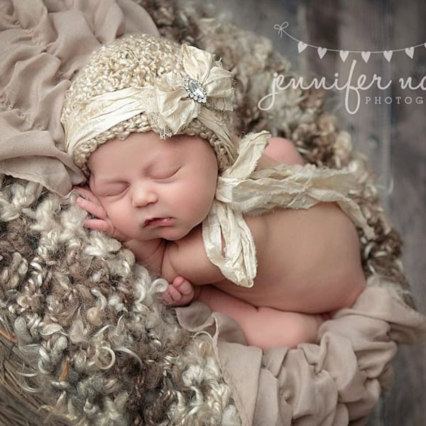 Beige Bonnet, Baby Bonnet, Newborn Bonnet, Photo Prop