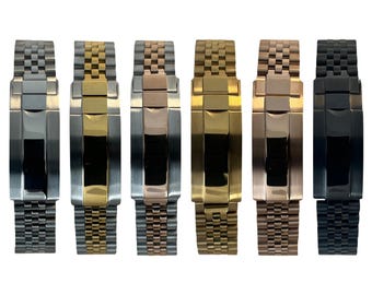 20mm Jubilee Watch Bracelet with Glide Lock Style Micro Adjustment Clasp & Curved Solid End Links