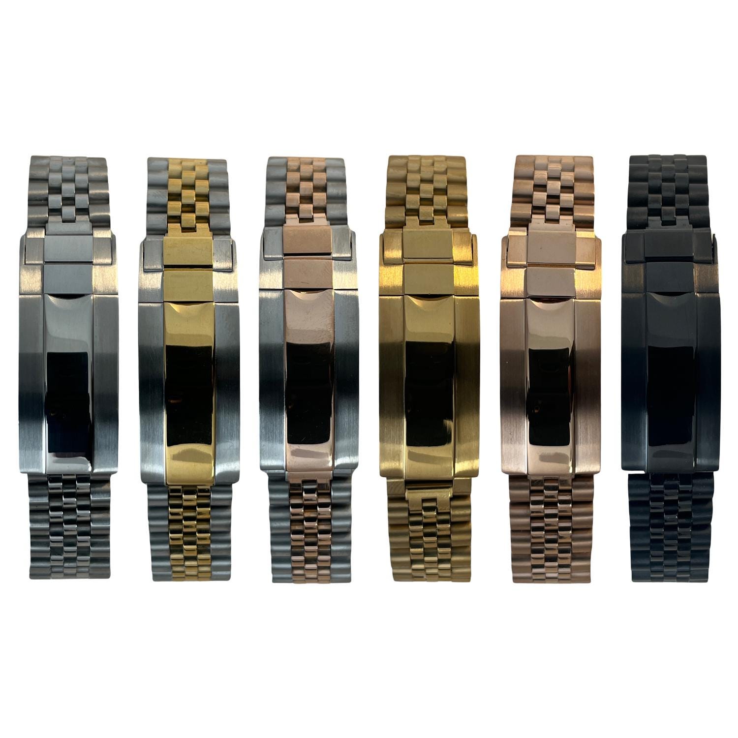 20mm Jubilee Watch Bracelet with Glide Lock Style Micro Adjustment Clasp & Curved Solid End Links