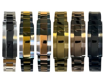 20mm Oyster Style Polished Center Watch Bracelet w/ MICRO ADJUSTMENT Slide Lock Clasp