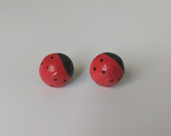 Spring ladybug ceramic earrings - cute mini stud earrings - handmade clay jewellery