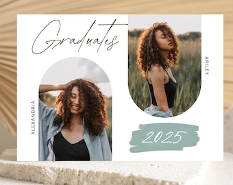 Twin Senior Graduation Announcement Template: Modern Photo Card (Canva Editable)