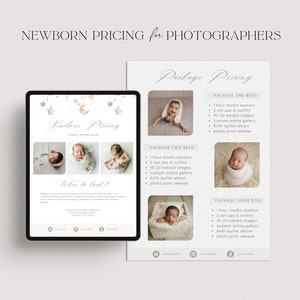Neugeborenen Fotografie Pricing Guide Template Canva - Neugeborenen Fotografie Preisliste - Fotografie Verkaufsblatt Canva, druckbare Preisübersicht