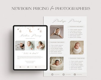 Newborn Photography Pricing Guide Template Canva - newborn Photography Price List - Photography Sell Sheet Canva, printable pricing guide