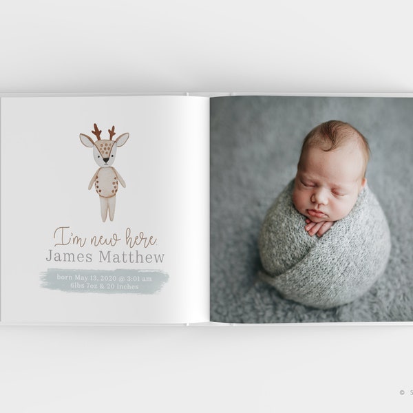 Milestone Baby Album Template for Photographers - Baby's First Year Album Template - Baby Boy Printable Album Template for Photoshop