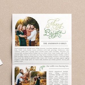 Puede incluir: Una tarjeta de Navidad con un retrato familiar y el texto "Merry & Bright" y "The Anderson Family". La tarjeta tambi&eacute;n incluye un mensaje festivo sobre su "wild crew having fun".