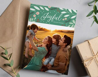 Christmas card template, Holiday card template, Floral christmas card, Christmas cards for Canva, Instant Download Editable Christmas Card