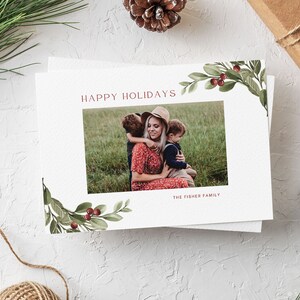 Customizable christmas card template Canva, Printable holiday card template with pictures, christmas photo card template, instant download