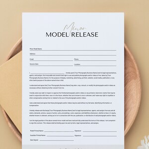 Model Release Form Template - Minor Model Release Form - Photography Contract Forms - Contract for Photographers - Canva Template Printable