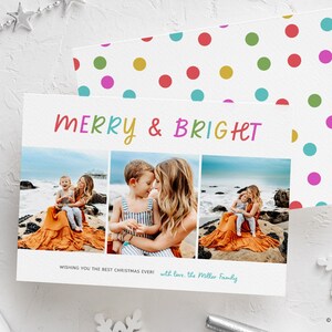 Modèle de carte de Noël à pois pour Canva, modèle de carte de Noël coloré, carte de Noël modifiable, carte de vacances à téléchargement instantané Canva