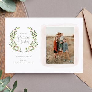 Watercolor Christmas Card Template for Canva, Holiday Photo Card template, editable christmas card template instant download card, printable