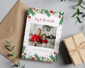 Plantilla de tarjeta fotográfica navideña con acuarela (descarga digital de Canva)