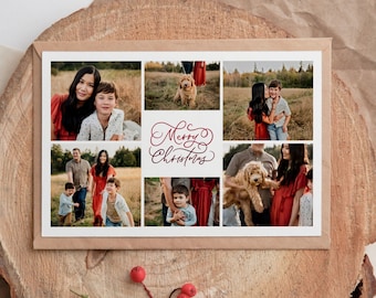 Minimalistische Foto Weihnachtskarte Vorlage: Modernes Collage Design (Instant Download)