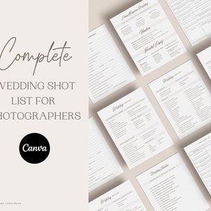 Wedding Photographer shot list template Canva - Wedding Photographer Organizer - Wedding Photography Timeline Template Editable Printable