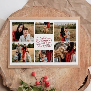 Modello di biglietto di Natale moderno per tela - Modello di biglietto di collage di Natale minimalista con foto - Download istantaneo