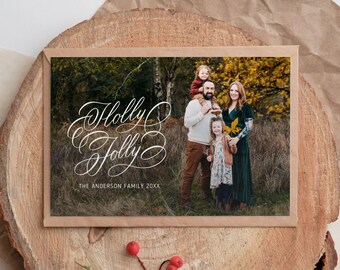 Blumen Weihnachtsfotokarte Vorlage: Bearbeitbare Familiencollage (Canva)