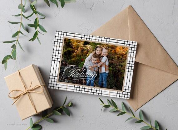 Plaid Christmas Card Template: Tartan Holiday Cards (Canva Editable, Digital Download)